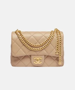 MINI FLAP BAG Grained Shiny Calfskin Gold-Tone Metal