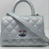 CHANEL Coco Extra Mini Top Handle Iridescent Leather Light Blue Bag