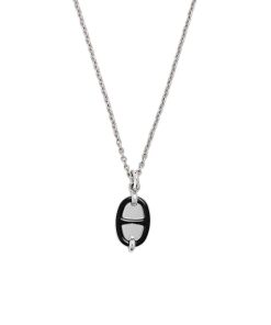 Hermes Mini Maillon Pendant Small Model Necklace Silver Tone With Black