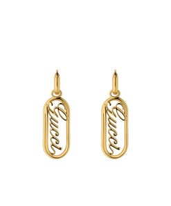 Gucci Hoop Earrings With Gucci Lettering Gold