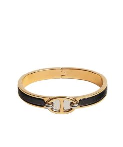 Hermes Mini Clic Chaine D’ancre Bracelet Gold Tone With Black