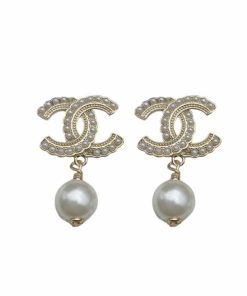 Chanel Cc Pearl Gold Earrings