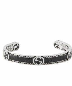 Gucci Cuff Bracelet Interlocking Gg Sterling Silver Black Enamel GUCCI