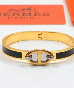 Alternative view of Hermes Mini Clic Chaine D’ancre Bracelet Gold Tone With Black
