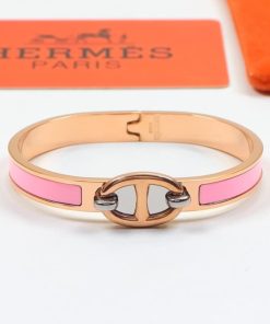 Alternative view of Hermes Mini Clic Anchor Chain Bracelet Rose Gold Tone With Light Pink