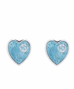 Gucci Heart Earrings With Interlocking G Light Blue Enamel Silver