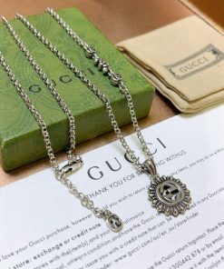 Alternative view of Gucci Interlocking G Logo Embellished Pendant Station Necklace Gold Tone