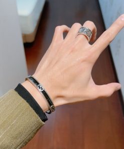 Alternative view of Gucci Cuff Bracelet Interlocking Gg Sterling Silver Black Enamel GUCCI