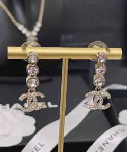 Chanel Crystal Cc Drop Earrings Gold