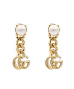 Gucci Pearl Double G Earrings Gold