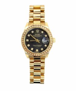 Rolex Lady Datejust 28 Diamond Dial 18k Gold In Black 28mm