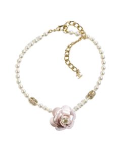 Chanel Choker In Metal Glass Pearls Gold With Pink Pearly Flower