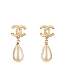 Chanel Cc Pearl Drop Earrings