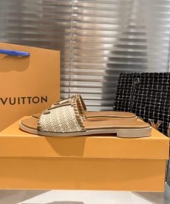 Alternative view of Louis Vuitton Lock It Flat Raffia Mules Brown