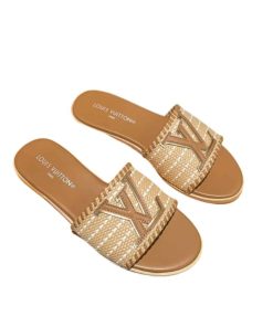 Louis Vuitton Lock It Flat Raffia Mules Brown