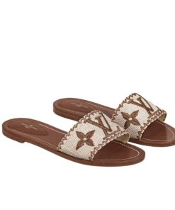 Louis Vuitton Lock It Flat Mule Cognac Brown Leather 1A8Svi