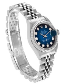 Alternative view of Rolex Datejust Steel White Gold Blue Vignette Diamond Dial Ladies Watch 69174