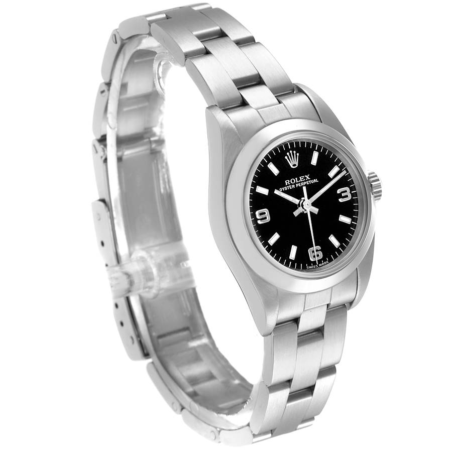Rolex Oyster Perpetual Black Dial Smooth Bezel Steel Ladies Watch 76080 - Image 3