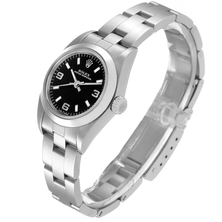 Rolex Oyster Perpetual Black Dial Smooth Bezel Steel Ladies Watch 76080 - Image 4
