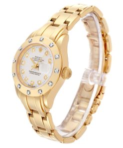 Alternative view of Rolex Pearlmaster Yellow Gold Silver Diamond Ladies Watch 69318